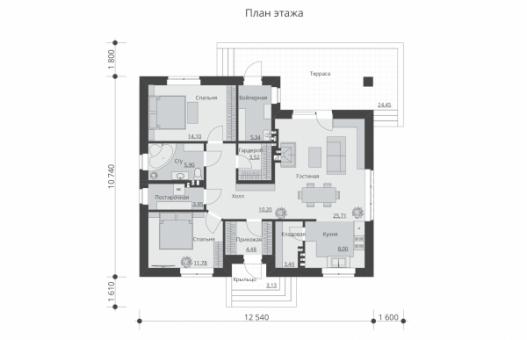 Проект индивидуального одноэтажного жилого дома