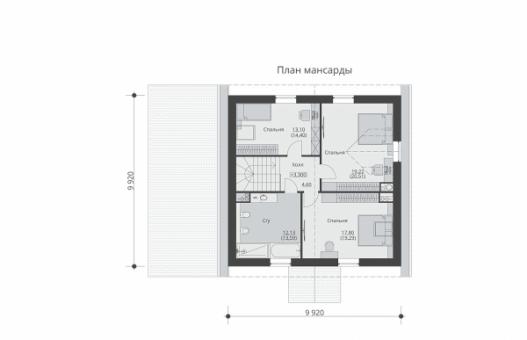 Одноэтажный дом с мансардой, гаражом и тремя спальнями